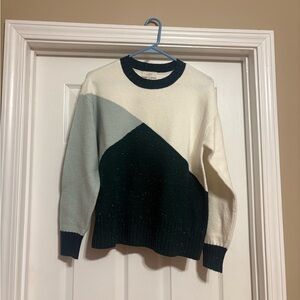 LOFT Cream and Dark Green Sweater
